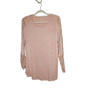 Chico's Women's Light Pink Crochet Long Sleeve Top SZ 2‎ M Rayon Spandex Stretch